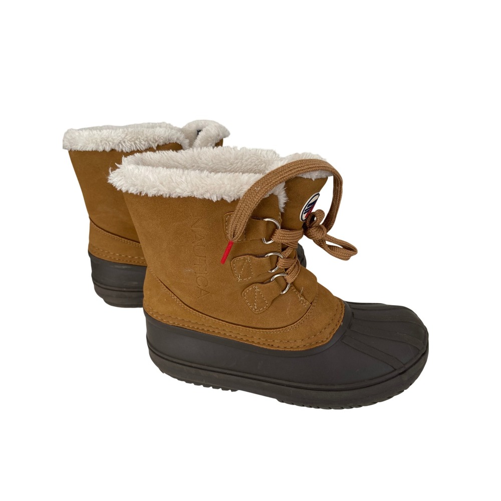 Nautica Jayce Youth Size 2 Tan Brown Duck Boots Faux Fur Lined Snow